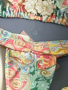 Swim Vcay Women's Summer High-End Gold Thread Embroidered Lace Paisley Color Block Romantic French Riviera Bikini Set - Multicolor - View 9