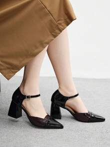 CUCCOO BIZCHIC Women's Pointed Toe Contrast Color Buckle Design Fashionable High Heels For Daily Wear - Black - View 4
