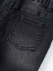 Jungen Allround Lässig + Schwarze verwaschen Slim Fit einfache vielseitige tägliche bequeme Stretch Jeans, ein Muss-haben Artikel für modische Kleine Jungen Lässig modische abgenutzte zerrissene bequeme Elastikbund passende dunkelgraue Jeans, geeignet für den täglichen Gebrauch, 2024 Neuankömmling Chic für Herbst/Winter Weihnachten - Schwarz - Übersicht 5