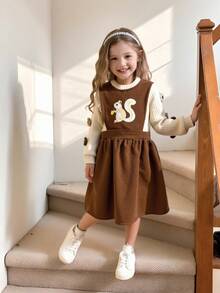 SHEIN 2件套年轻女孩圆领长袖罗纹休闲百搭上衣和连衣裙套装 - 彩色 - 查看 6