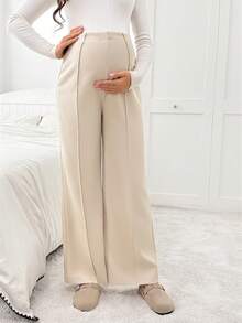 SHEIN Pantaloni larghi a gamba dritta di colore tinta unita per gravidanza - Albicocca - Visualizzare 7