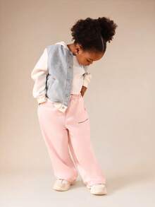 SUMWON 儿童牛仔布和针织混纺连帽衫，带刺绣标志细节，适合秋冬季休闲叠穿度假穿着 - 藍色 - 查看 7