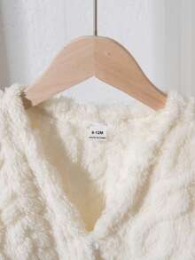 女婴休闲百搭家居服和外套，小麦色条纹羊毛开衫夹克，秋冬 - 米色 - 查看 4