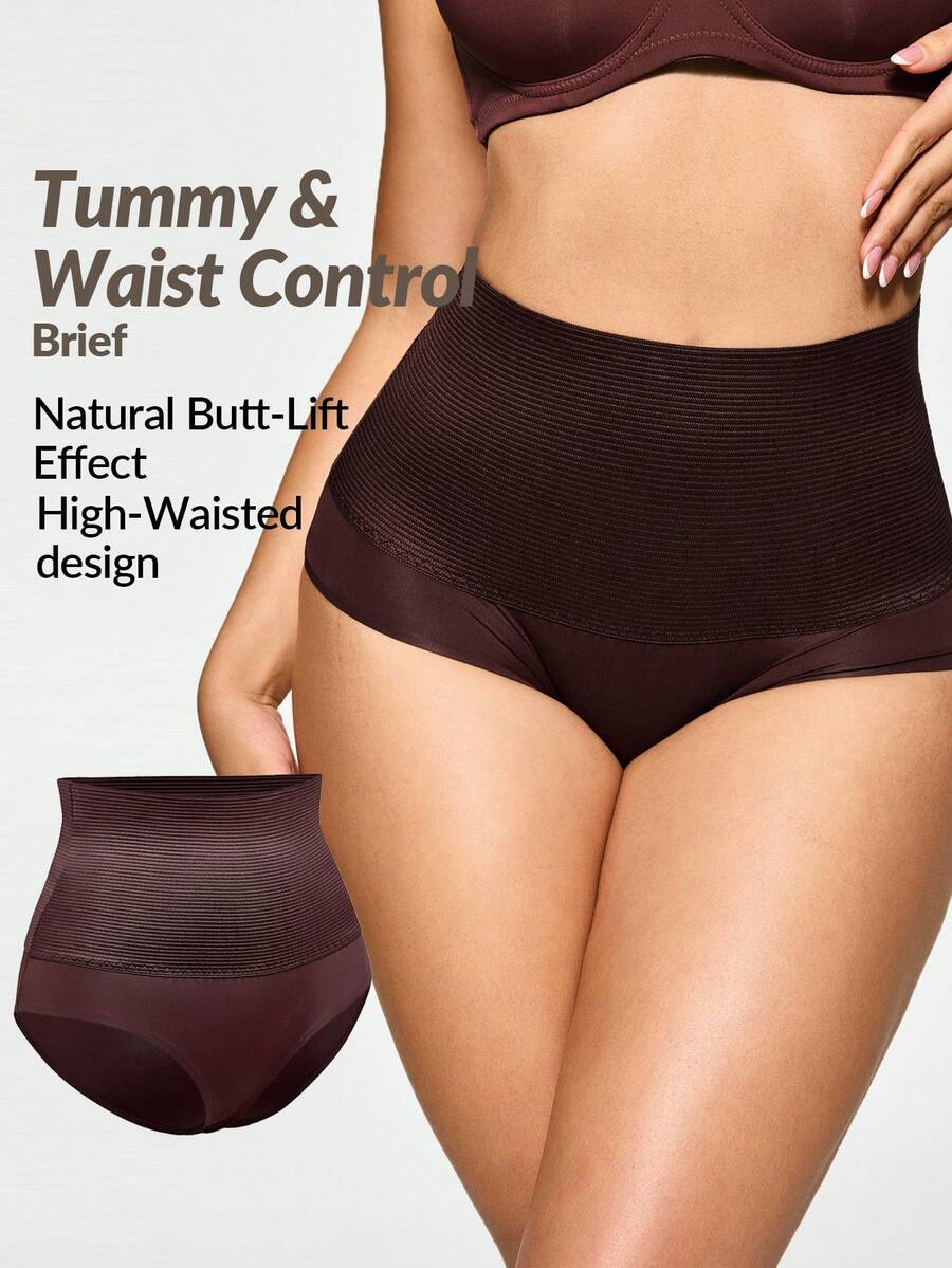SHAPORA Women's Solid Color Minimalist High Waist Shapewear Bottom - Coffee Brown - View 1