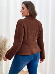 SHEIN Clasi Kurtka damska Plus Size, modna, swobodna, w jednolitym kolorze, zamszowa, z suwakiem i baskinką, jesienna