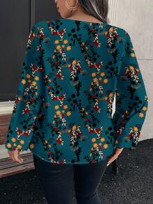 EMERY ROSE Áo sơ mi họa tiết hoa xanh cổ điển thanh lịch cỡ lớn, phù hợp cho mùa thu/đông - Nhiều màu - Xem 2