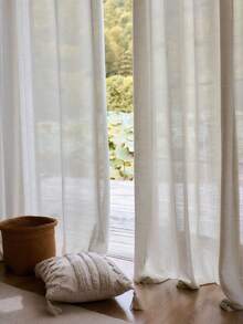 1/2 Rèm cửa sổ Bohemian, Rèm cửa sổ bằng vải lanh mờ đục và trong suốt, Thích hợp cho phòng ngủ, phòng ăn hoặc rèm cửa sổ nhà bếp, Rèm trang trí ngăn cửa sổ hình vòm, Trang trí mùa thu, Trang trí mùa thu, Trang trí phòng - Màu cát - Xem 7