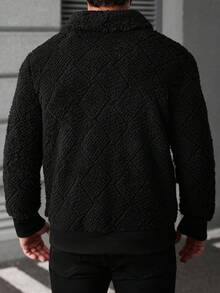 Manfinity Homme 男士加大码成熟休闲INS风黑色抓绒外套。适合日常穿着，也适合圣诞节、新年假期、派对、晚宴等场合，是秋冬季男士都市保暖外套的理想之选，也是送给朋友、丈夫、男友的礼物。 - 黑色 - 查看 2