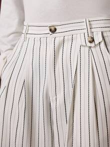 SWAVVY Quần ống rộng kẻ sọc thường ngày thời trang nam - trắng - Xem 4