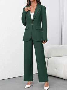 EMERY ROSE 女士简约缺口领西装外套和裤子套装，适合秋季通勤