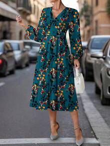 SHEIN Clasi 蓝色碎花长裙，适合日常穿着 - 彩色 - 查看 3