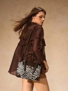 SHECARRY Women's Fashion Commuter Zebra Print & Crocodile Embossed Patchwork Handbag - Black and White - View 6