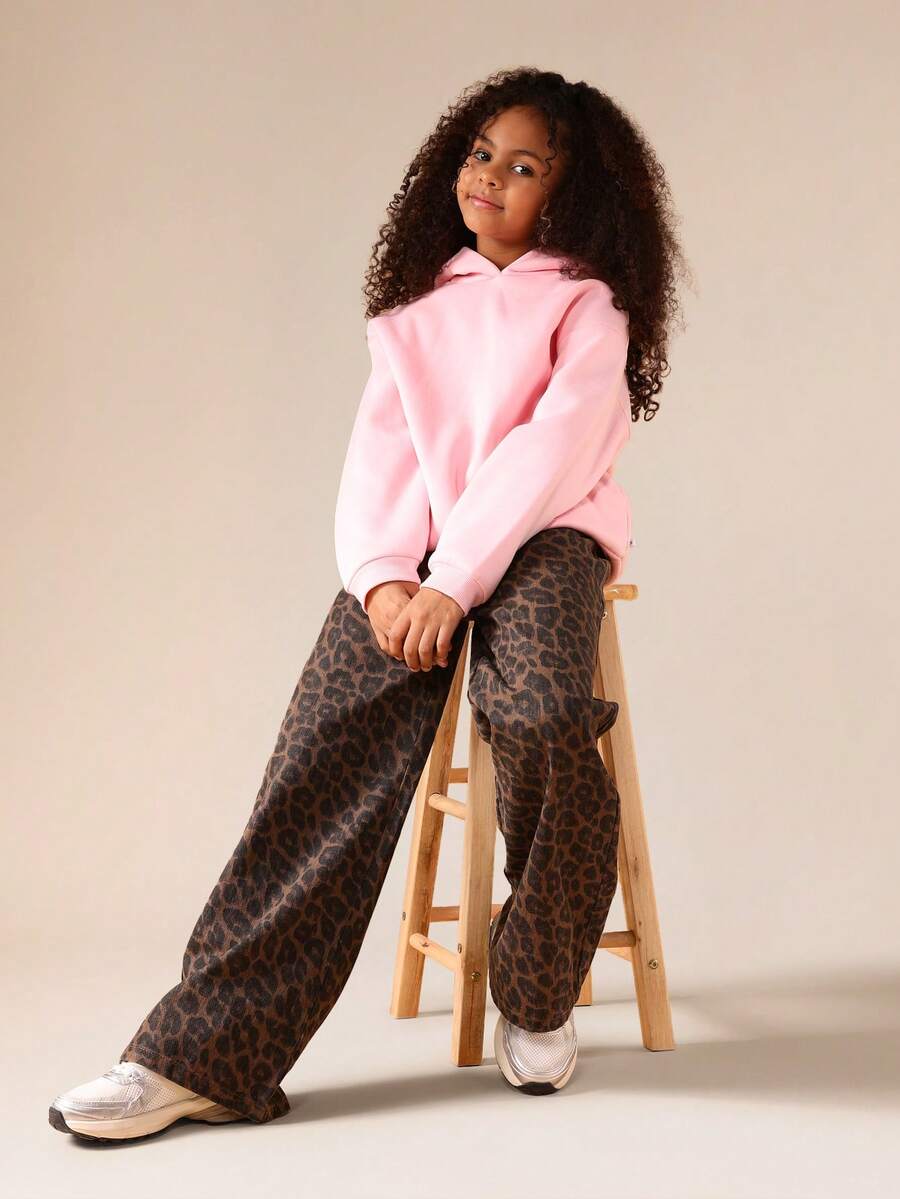 SUMWON Wide Leg Leopard Print Jeans For Girls High Rise Palazzo Style Casual Pants - Khaki - View 1