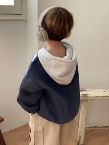 DAZY 男童标语印花撞色长袖休闲宽松卫衣，秋冬款 - 藍色 - 查看 3