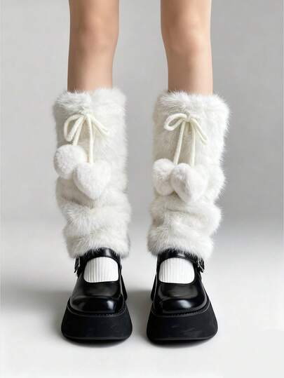 Kawaii 1 Paio di Calzini Riscaldatori per Gambe Carini a Forma di Cervo, Calzini Riscaldatori Oversize Morbidi e Pelosi in Stile Y2K, Aderenti e alla Moda, Adatti per Uso Quotidiano, Autunno/Inverno, Vacanze e Feste