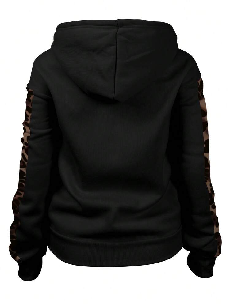 Sudadera informal de talla grande con estampado de leopardo y parches, otoño/invierno - Multicolor - Añade 2