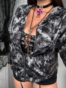 Grunge Punk Whyspr 大码女式哥特朋克风五芒星卫衣，宽松休闲个性化运动卫衣，百搭Y2K朋克风格，轻盈透气，适合秋冬季节，拉链设计，返校季套头卫衣 - 彩色 - 查看 8