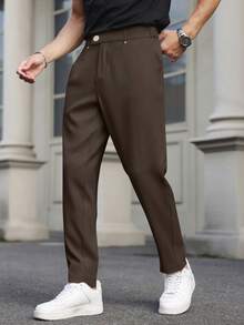 Calvornis Men's Suit Pants, Commuter Casual Versatile Straight-Leg Suit Pants, Waist Rivet Design - Coffee Brown - View 4