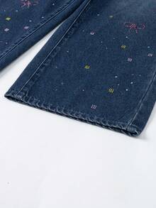 Quần Jeans Nữ Tuổi Teen, Quần Jeans Ống Rộng Đính Đá Rhinestone Thời Trang Y2K, Phong Cách Cổ Điển, Phù Hợp Mọi Phong Cách, Mẫu Quần Không Thể Thiếu Cho Các Cô Gái Thời Trang - Rửa tối - Xem 7