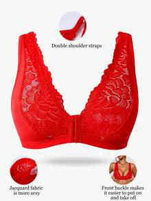 1 Stück Weihnachts-Spitzen-Patchwork Vorderverschluss Drahtloser BH Damen Wäsche BH