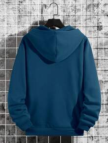 Manfinity Dauomo 男士街头风格熊图案印花长袖连帽卫衣，秋冬 - 藏蓝色 - 查看 2