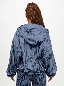SUMWON WOMEN Oversized Camo Hoodie With Star Applique And Raw Edge Details Fall Winter Pullover Sweatshirt - Blue - View 2