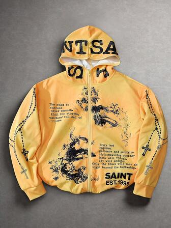 Goth Felpa con cappuccio casual da uomo a maniche lunghe con chiusura lampo e motivo creativo, versatile