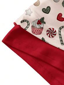 Y2Kool Amafemora 裸色与红色撞色圣诞星、爱心、纸杯蛋糕、拐杖糖、饼干印花Y2K街头风两件套蕾丝拼接套装，适合秋冬季、居家聚会、节日、圣诞节、日常穿着。可爱两件套，樱桃图案女装，可爱套装，女士可爱两件套。 - 彩色 - 查看 5