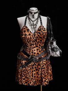 Sunspun Vestido curto justo com estampa de leopardo e plush, elegante e moderno - Multicolorido - Ver 9