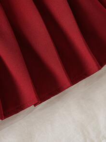 Genkimix Kids 2pcs/Set Tween Girl Christmas Autumn/Winter Korean Fashion Chic Girls Outfit, Bow Decor Sweet Round Neck Long Sleeve Top + Pleated Skirt 2 Pieces - Red - View 6