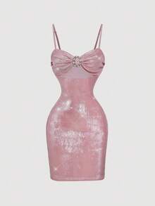 SHEIN MOD Vestido mini de mujer con diseño de círculo hueco con eslabones de perlas falsas de unicolor, vestido de Navidad, vestido rosa brillante, vestido rosa con lentejuelas, vestido rosa con lazo, vestido rosa con lentejuelas, vestido rosa con corsé, vestido para fiesta de Navidad, atuendo de Año Nuevo, vestido de fiesta, vestido de noche elegante, vestido de boda, vestido de lentejuelas, vestido de playa, vestido para salir, vestido ajustado, boda, fiesta de invitados de boda, vestido brillante - Púrpura malva - Ver 5