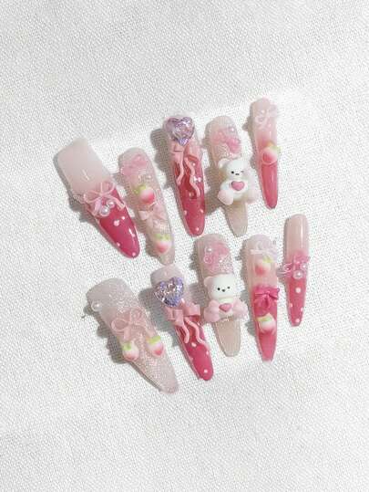 ROMWE Anime 10张Y2K可爱爱心、星星、蝴蝶结、翅膀美甲贴纸，带胶带