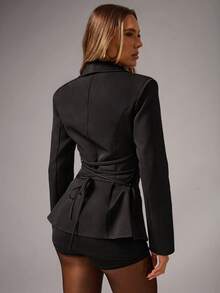 Avenya 腰部抽绳系带西装外套，套装风格，优雅，高级，时尚，正式，外出，新年，老钱，秋冬季，职场女神，简约，基础款，收腰设计，女士职业装，单身派对 - 黑色 - 查看 6