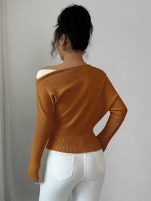 Elenzga pull femme à épaules dénudées color block, style vintage élégant, convient pour les vacances et les jours fériés, printemps/automne - Jaune citron - Voir 2