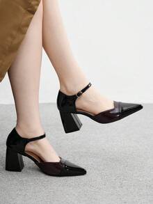 CUCCOO BIZCHIC Women's Pointed Toe Contrast Color Buckle Design Fashionable High Heels For Daily Wear - Black - View 1