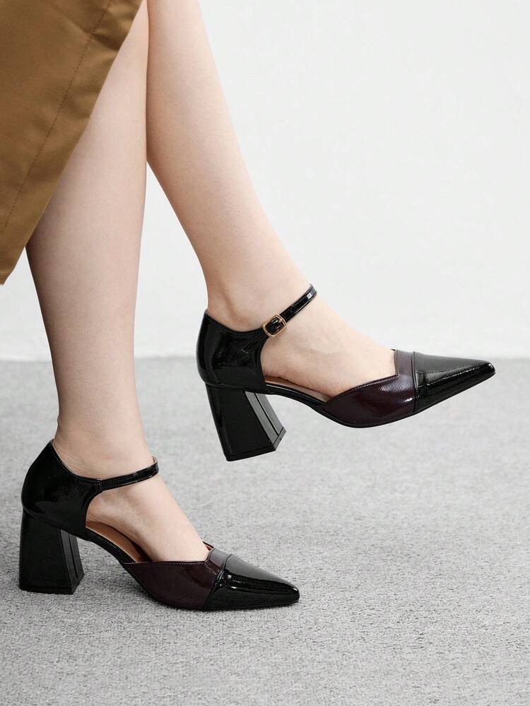 CUCCOO BIZCHIC Women's Pointed Toe Contrast Color Buckle Design Fashionable High Heels For Daily Wear