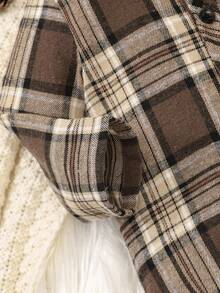 SHEIN Vintaside Kids 婴儿格子灯芯绒背带裤套装，秋冬 - 棕色 - 查看 8