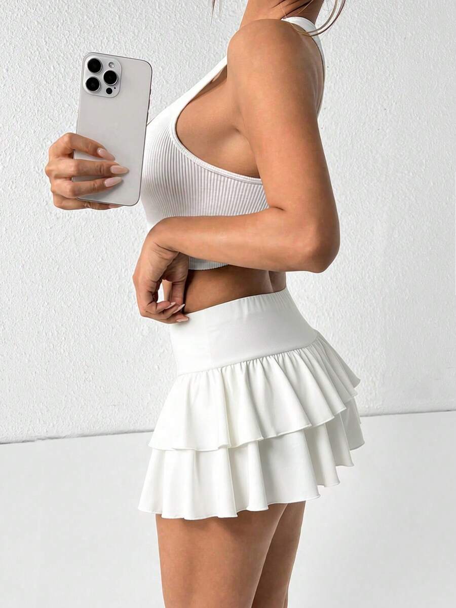 SHEIN PETITE Jupe plissée à taille basse pour femme, motif floral gris clair - Blanc - Voir 1