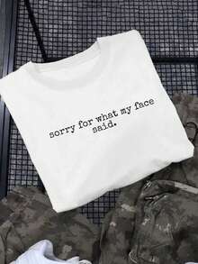 Manfinity Dauomo Camiseta de manga corta casual y holgada con cuello redondo y estampado de eslogan para hombre - Blanco - Ver 1