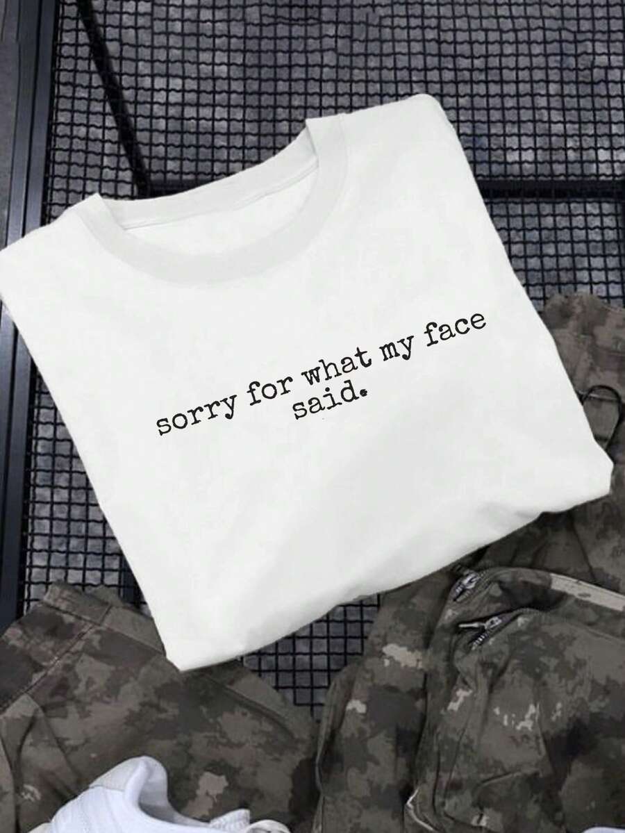 Manfinity Dauomo Camiseta de manga corta casual y holgada con cuello redondo y estampado de eslogan para hombre - Blanco - Ver 1