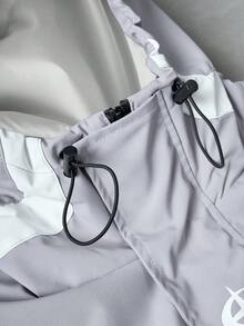 PAVTROS Contrast Color Patchwork Design Men's Hooded Long Sleeve Jacket, Light Windbreaker Y2k Techwear Jacket - Grey - View 5