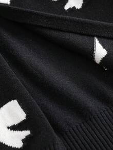 Elladie kids Chaquetas de niña Versátiles Nuevas chaquetas de punto de manga larga con patrón de lazo jacquard para niñas en otoño/invierno, decoración de lazo 3D, suéter de punto suelto y suave, adecuado para uso diario y ocasiones festivas - Negro - Ver 7