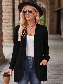 EMERY ROSE Áo khoác nữ tay dài đơn giản, tối giản, màu trơn - màu đen - Xem 4