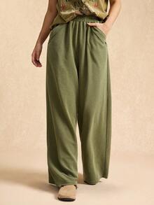 Easelle 复古游牧水洗宽松高腰阔腿舒适女式运动裤 - 彩色 - 查看 4