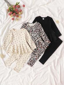 6pcs Baby Girls Casual Solid Color Long Sleeve T-Shirt And Pants Set, Comfortable For Autumn/Winter, Back To School, Christmas, Fall Outfit Cheetah Print Baby Clothes Animal Print Clothes Toddler Cheetah Print Pajamas - Multicolor - View 1