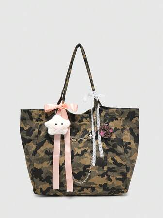 Goth Damen Vintage Urlaubsstil Mesh Schwarze Tragetasche mit Rüschenkante und Schleife, Große Kapazität