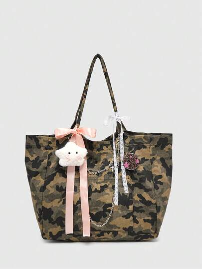 Goth Women's Vintage Holiday Style Mesh Black Tote Bag With Ruffle Trim And Bowknot, Large Capacity