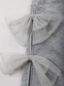 Franclia Plus Size Women Elegant Long Sleeve Solid Color Bow Sweatshirt, Autumn/Winter - Grey - View 5