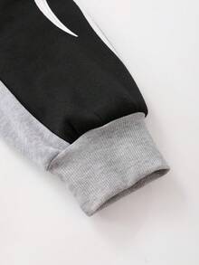 ROMWE MEN Street Life Moletom Solto com Estampa Colorblock para Homens, para o Inverno - Preto e Branco - Visão 3