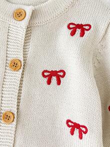 Playful Pals Baby Girl Cute Bow Embroidered Knitted Cardigan Sweater - Beige - View 5